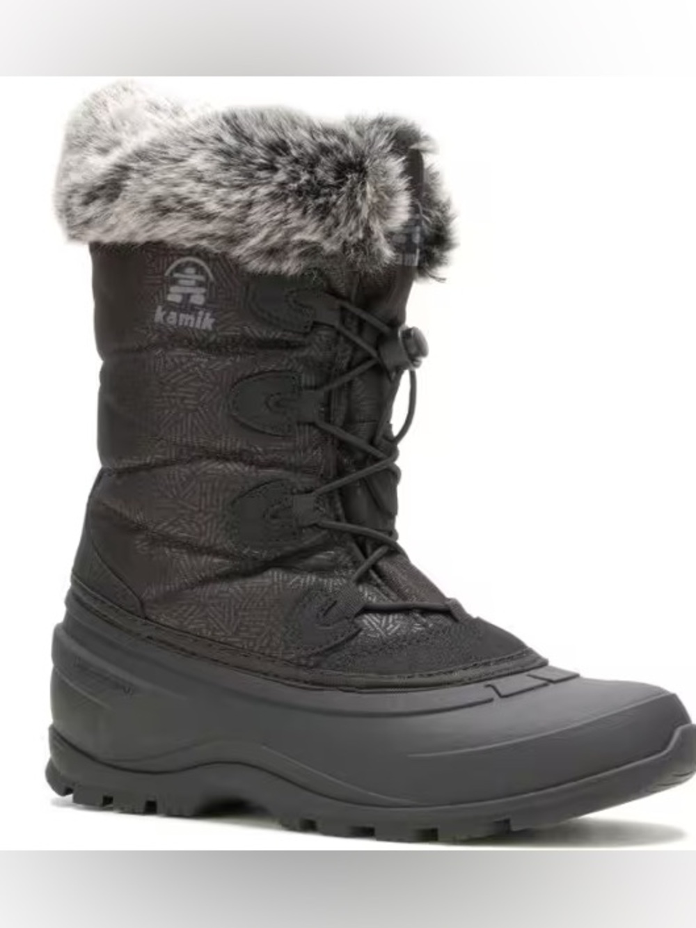 New Kamik Women's Black Winter Boot with Gray Faux Fur Cuff size 5
